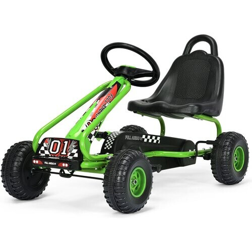 Tweedekans Coast Pedal Go Kart met verstelbare stoel 4 wielen Pedaal -aangedreven rit -op auto 92 x 50 x 53 cm groen + zwart Tweedehands
