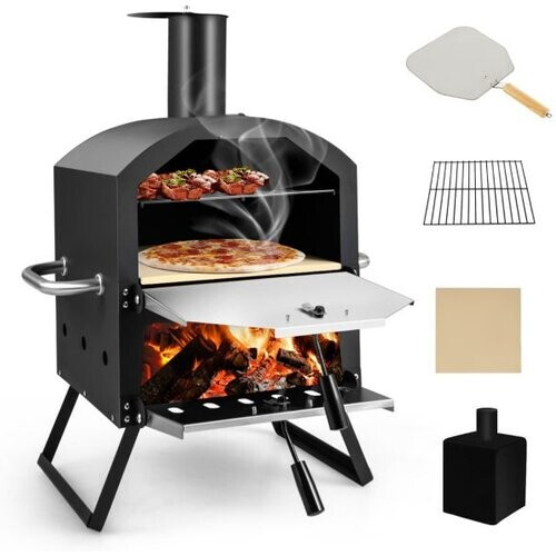 Tweedekans Coast Pizzaoven voor Buiten – 2-Laags – Met Pizzaschep & Verwijderbare Middenplank – 54 x 31 x 72 cm – Zwart Tweedehands
