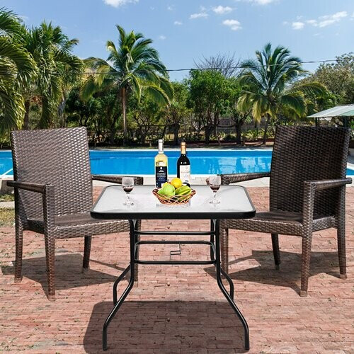 Tweedekans Coast Rechthoekige Terrastafel met Parasolgat - Gehard Glas - 81 x 81 x 71 cm - Zwart Tweedehands