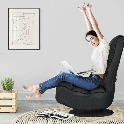 Tweedekans Coast Relax fauteuil verstelbare vouwbare fauteuil roteerbare vloerstoel bank stoel bodem kussen zwart Tweedehands