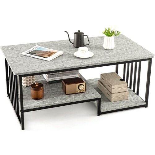 Tweedekans Coast Salontafel - 2-Laags - Marmerlook - Max. 50 kg - 110 x 60 x 45 cm - Grijs / Zwart Tweedehands