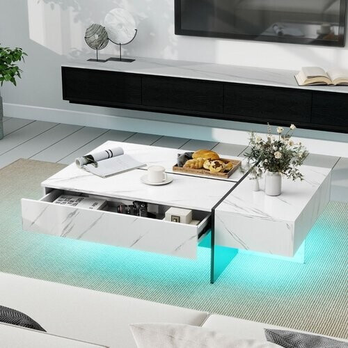 Tweedekans Coast Salontafel met ledverlichting - 3 opberglades - hoogglans - wit - 120 x 70 x 35 cm