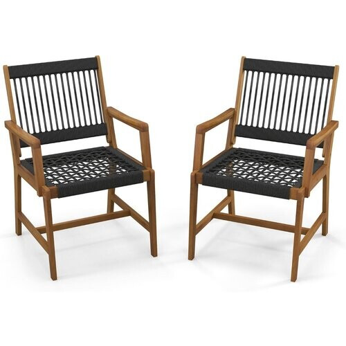 Tweedekans Coast Set van 2 Acacia Houten Buitenstoelen met Geweven Touw, Zwart/Naturel, 64 x 57 x 90 cm Tweedehands