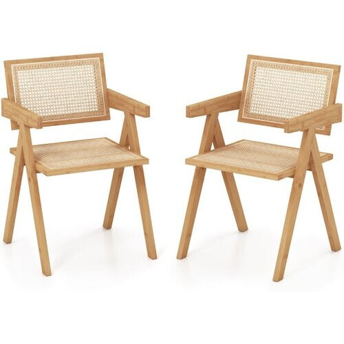 Tweedekans Coast set van 2 eetkamerstoelen keukenstoelen - bamboe & gesimuleerd rotan - 50 x 52 x 81 cm - naturel Tweedehands