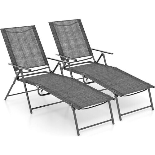 Tweedekans Coast Set van 2 Ligstoelen - Opvouwbaar - Grijs - 155-189 x 64 x 65-102 cm Tweedehands