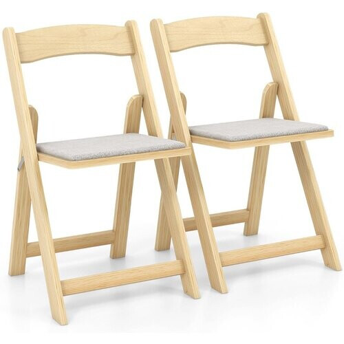 Tweedekans Coast Set van 2 Opvouwbare Eetkamerstoelen – 44x47x77 cm – Natuurkleur – Met Rubberhouten Poten en Gevoerde Zitting Tweedehands