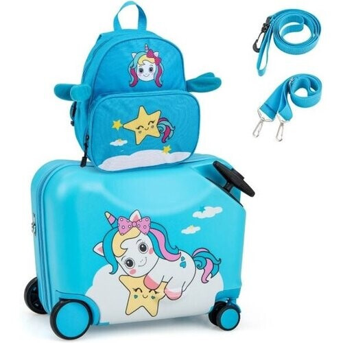 Tweedekans Coast Set van 2 stuks bagage voor kinderen - Kofferset voor kinderen rolbagage + rugzak - Rolbagage maximaal 50KG - Rugzak maximaal 8KG - Blauw Tweedehands
