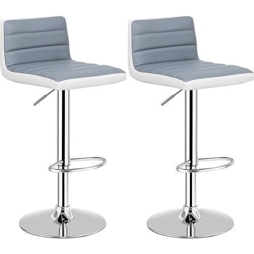 Tweedekans Coast Set Van 2 Verstelbare PU Leren Barkrukken Met Lage Rug & Stevige Ronde Basis - Grijs Tweedehands