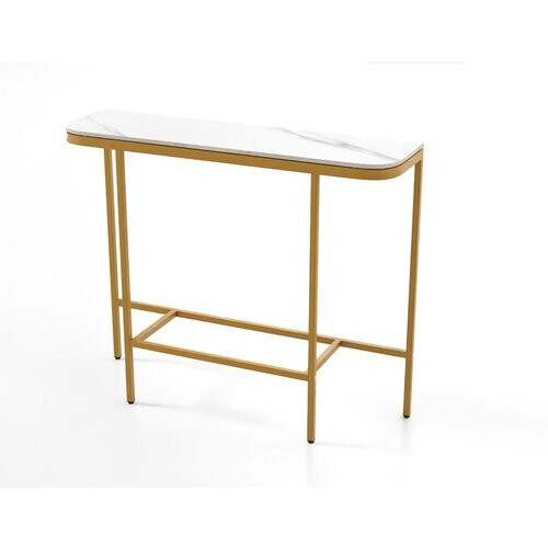 Tweedekans Coast Sidetable Wit/Goud – Moderne Consoletafel met Marmerlook Blad – 110 x 30 x 91 cm Tweedehands