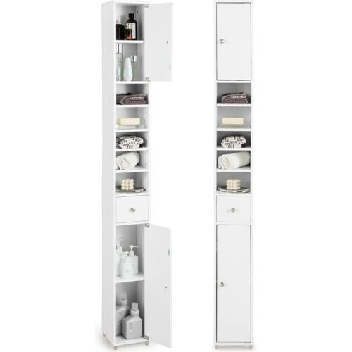 Tweedekans Coast - Slank Badkamermeubel - Vrijstaande Hoge kast - 2 Deuren - 1 Lade - 5 Verstelbare Planken - 20 x 20 x 180 cm Tweedehands