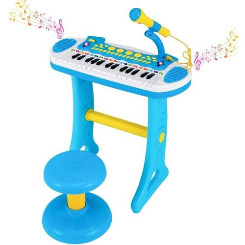 Tweedekans Coast Speelgoedpiano met Krukje & Microfoon - Blauw - 45 x 23 x 45 cm Tweedehands