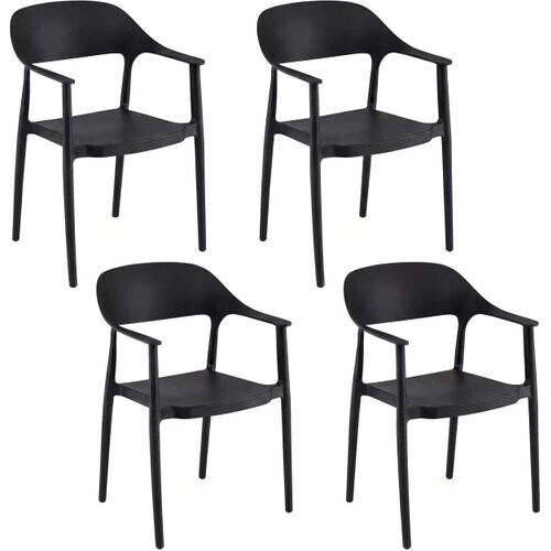 Tweedekans Coast Stapelbare Eetkamerstoelen Set van 4 – Kunststof Tuinstoelen 57 x 53 x 83 cm – Zwart Tweedehands