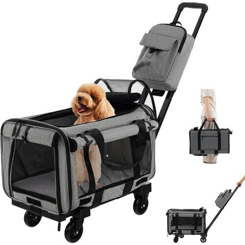 Tweedekans Coast transportbox - kat - hond - draagbaar - met wielen - inklapbaar - telescoophandgreep - kleine en middelgrote huisdieren - grijs Tweedehands