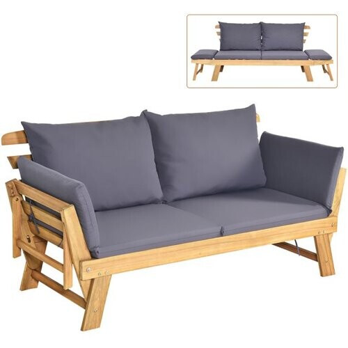 Tweedekans Coast Tuinbank - Slaapbank - Incl. Kussens - Max. 320 kg - 198 x 75 x 75 cm - Hout + Grijs Tweedehands
