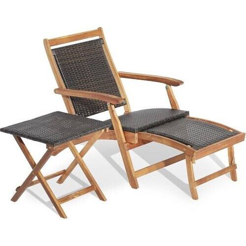 Tweedekans Coast Tuinmeubelset – 2-Delig – Stoel met Uitschuifbare Voetsteun & Bijzettafel – Acaciahout – Bruin