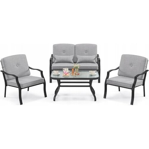 Tweedekans Coast Tuinmeubelset 4-delig - Sofa, Tafel en 2 Fauteuils - Grijs Tweedehands