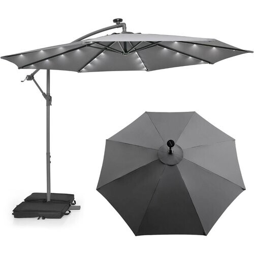 Tweedekans Coast Tuinparasol Met Verlichting - 300cm - Met 2 Zandzakken - Grijs Tweedehands