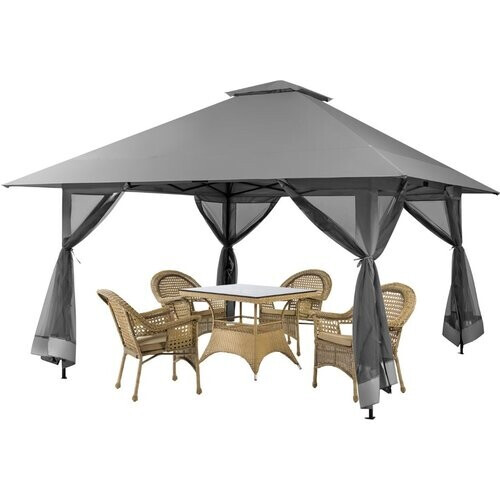 Tweedekans Coast Tuinpaviljoen met Gaaswanden met Ritssluiting - Opvouwbaar en Verstelbaar - 4x4m - Grijs Tweedehands
