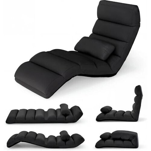 Tweedekans Coast Vloerfauteuil Zwart – Inklapbare Relaxstoel met Slaapfunctie – 175 x 55 x 20 cm Tweedehands