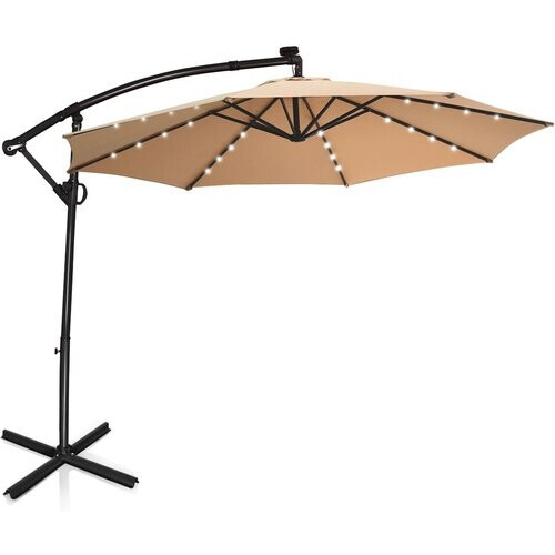Tweedekans Coast vrijhangende parasol op zonne-energie - afstandsbediening - LED-verlichting - beige - 300 cm