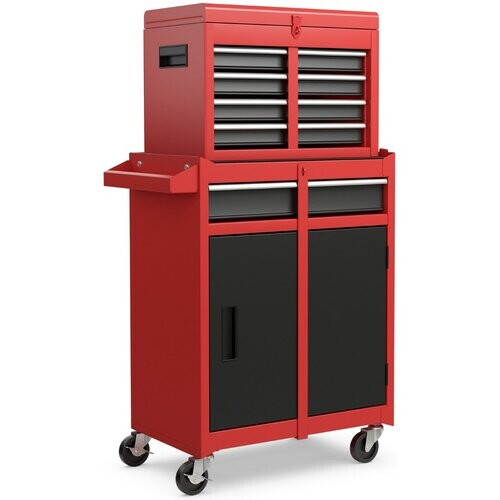 Tweedekans Coast werkplaatswagen - met koffer - 8 vakken - 2-in-1 - verstelbare plank - 100 kg - rood Tweedehands