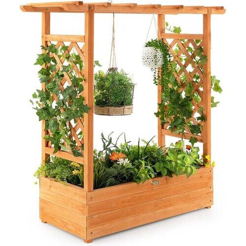 Tweedekans COSTWAY Verhoogd Plantenbed – Met Trellis & Dak – 100 x 44 x 113,5 cm - oranje