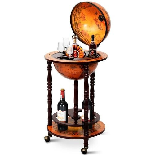 Tweedekans Costway - Wijnrek - Globebar - Wijnbar - Wereldbol bar - ⌀ 45 cm - Bruin Tweedehands