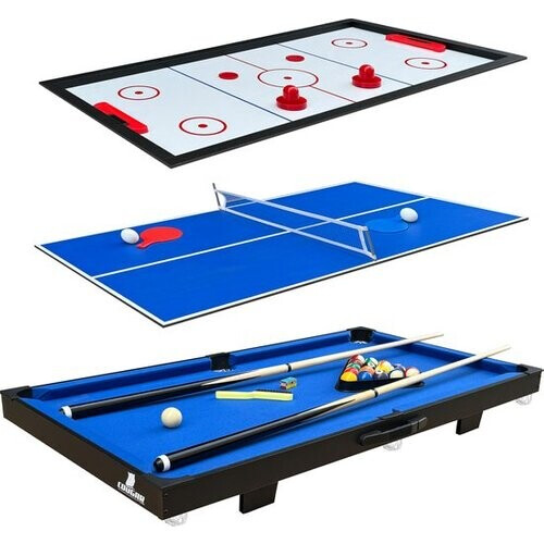 Tweedekans Cougar 3-in-1 Multi Speeltafel Mini Zwart-Blauw – Pooltafel – Push Hockey – Tafeltennis - Inclusief alle accessoires Tweedehands