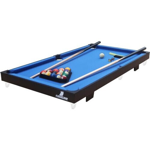 Tweedekans Cougar Pooltafel Mini Draagbaar Zwart/blauw – Handig handvat – Incl. ballen - 118x64x12cm Tweedehands