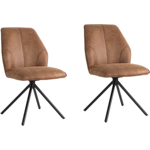 Tweedekans Criks Design Nova Draaibare Eetkamerstoel – Set van 2 – Cognac – 54 x 64 x 87 cm Tweedehands