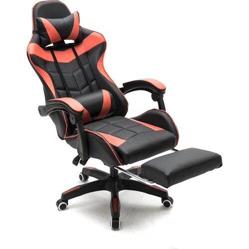 Tweedekans Cyclone Gamingstoel met Voetsteun – In Hoogte Verstelbaar & Kantelbaar – Max. 115 kg – 63 x 50 x 118-128 cm – Zwart/Rood Tweedehands