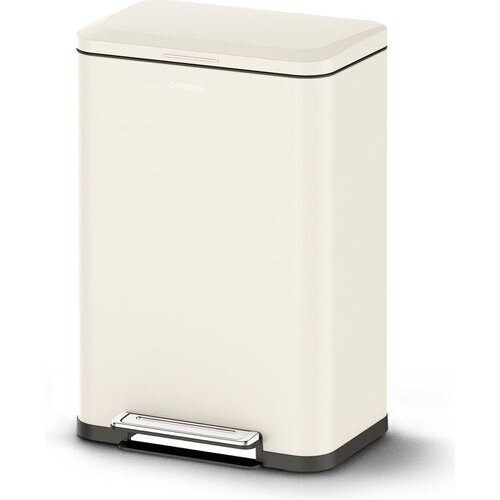 Tweedekans Deleca Prullenbak Prestige - 50 Liter - Breed - RVS Vuilnisbak / Afvalemmer / Pedaalemmer - Met Voetpedaal en Slow Close - Crème wit Tweedehands