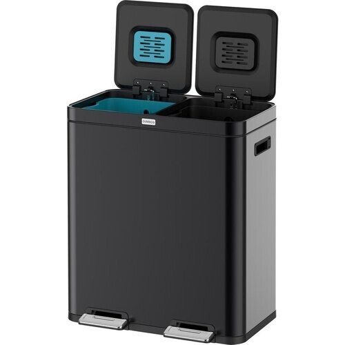Tweedekans Deleca Recycle Prullenbak met 2 Vakken - 60 Liter (2x30) Afvalbak - Afvalscheiding / Statiegeld container / Pedaalemmer - Vuilnisbak met FreshAura Geurbestrijding - Slow Close - RVS Zwart Tweedehands