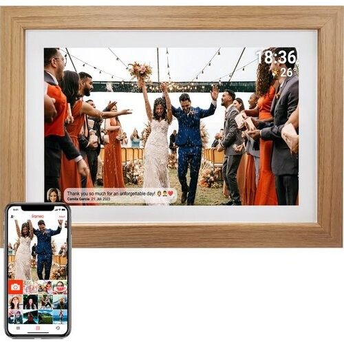Tweedekans Denver Digitale Fotolijst 15.6 Inch - XL - Hout - Full HD - Frameo App - Fotokader - WiFi - 8GB - IPS Touchscreen - PFF1542LW Tweedehands