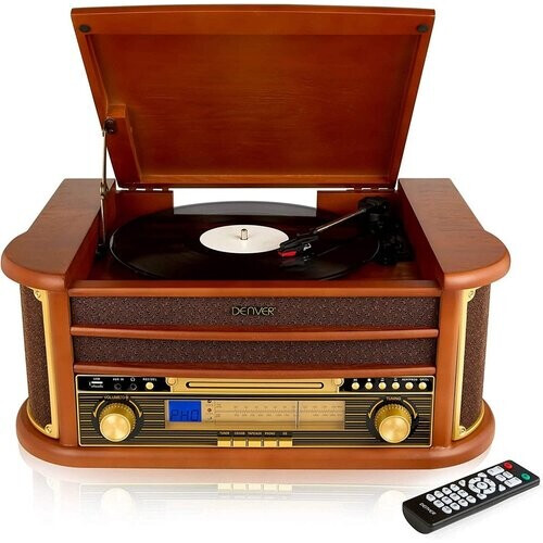 Tweedekans Denver Retro Platenspeler - Ingebouwde Speakers en Versterker - Radio CD Speler - MCR50 -Hout