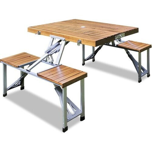 Tweedekans Deuba Picknicktafel Campingtafel - opvouwbaar voor 4 personen - hout en aluminium Tweedehands