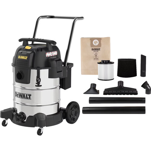 Tweedekans DeWalt 61L Stealthsonic RVS nat-/droogstofzuiger - 61 liter - RVS - 16,1 kg - 960 W - Zwart/Silver Tweedehands