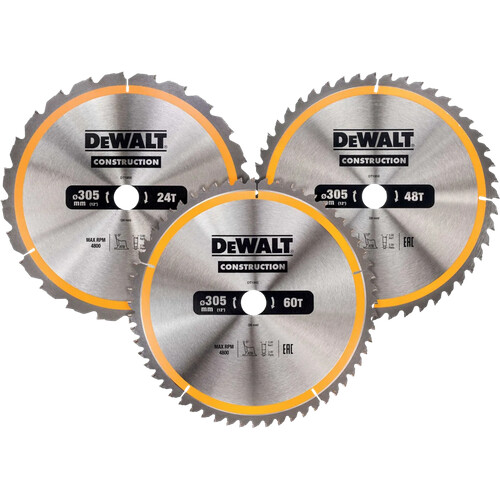 Tweedekans DeWalt Cirkelzaagbladenset 305mm 3-delig 24T, 48T, 60T Tweedehands