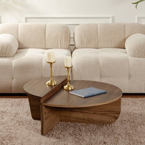 Tweedekans Dimehouse Salontafel - Ovaal - 85x30x30 cm - Melamine - Japandi - Houtlook - Naturel Walnoot