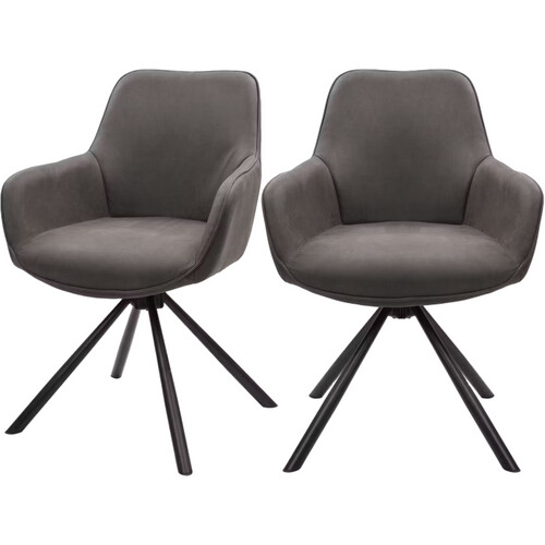 Tweedekans Dutchbone Oliver Draaibare Eetkamerstoel 57x60x86 cm – Microvezel Antraciet – Set van 2 Tweedehands