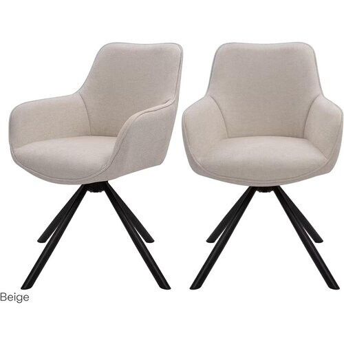 Tweedekans Dutchbone Oliver Draaibare Eetkamerstoel - Duopack - Beige Stof - Comfortabele Zitplek Tweedehands