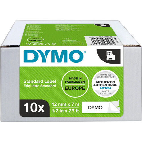 Tweedekans DYMO D1 12mm x 7m 10 tapes Zwart Wit Labels Tweedehands