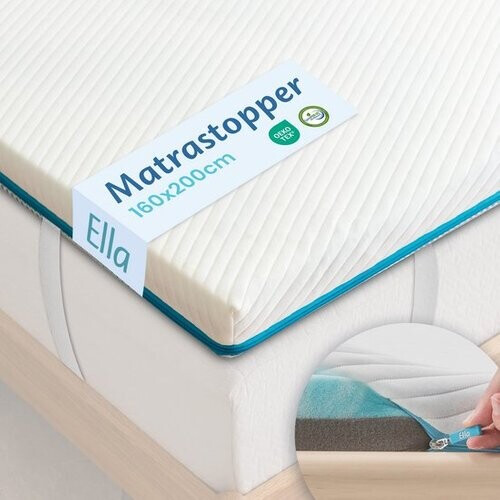 Tweedekans Ella Matrastopper – 2-laags Geltraagschuim & Aircell – 7 cm – 160 x 200 cm – Wit/Lichtblauw Tweedehands