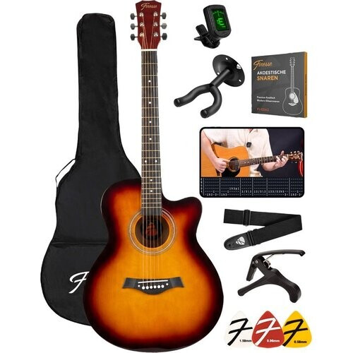 Tweedekans Finesse Akoestische Gitaar - met Videocursus - 4/4 40" - Western Gitaar - Gitaar Kind & Volwassenen - Sunburst Tweedehands