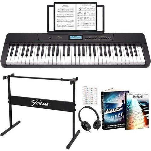 Tweedekans Finesse Keyboard Piano - Statief & Accessoires - 61 Keys - MIDI - Digitale Piano - Elektrische Piano - Kind - Zwart/Wit Tweedehands