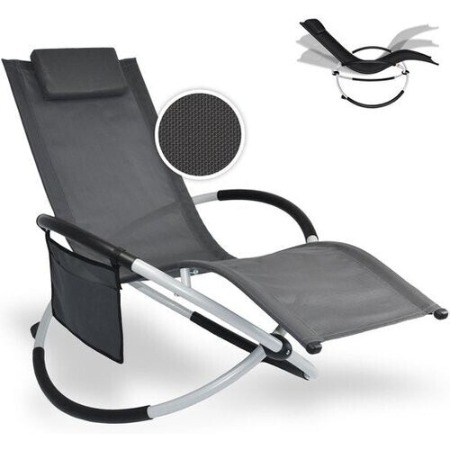 Tweedekans FlinQ Opvouwbare Ligstoel XXL Aura - Relaxstoel met Schommelfunctie - Tuinstoel - Zonnebed - Ligbed tuin Campingstoel - Tuinstoelen met tuinkussens - Roest- en uv-bestendig - Antraciet