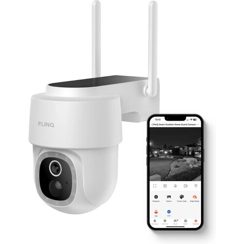 Tweedekans FlinQ Slimme Dome Guard Beveiligingscamera Wit 16,3 x 9,9 x 13,8 cm - Draadloze 2K Solar Buitencamera met Nachtzicht en App Bediening Tweedehands
