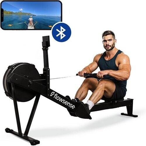 Tweedekans Flowsense Roeitrainer op Luchtweerstand – Professionele Roeimachine – 10 Weerstandsniveaus – Inklapbaar – Full Body Workout – Bluetooth App & LCD Monitor – Max. 200 kg – Roeitrainers - Voor Thuis & Sportschool Tweedehands