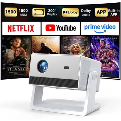 Tweedekans FunFlix Slimme Projector - WiFi 6 & Bluetooth 5.2 - Native 1080p met 4K Ondersteuning - Dolby Audio - 200 Inch Beeldscherm - Autofocus Tweedehands