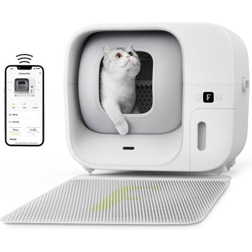 Tweedekans Furbulous Automatische Kattenbak met App Control, 60L Grote Veilige Kattenbak voor Meerdere Katten met Geurverwijderaar Wit-2.4G-netwerk-Auto-Pack & Seal kattenbak, zelfreinigend en navulbaar, grote capaciteit, slimme app, stille werking Tweedehands